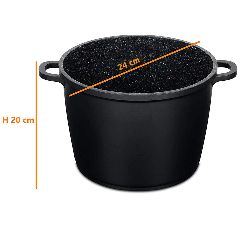 Pentola alta da 24 cm in alluminio pressofuso con coperchio in vetro temperato 