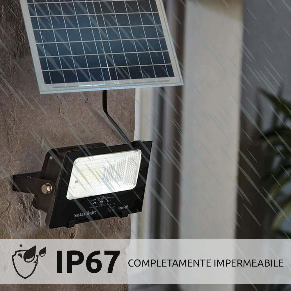 Faro a led 200W, automatico con pannello solare e telecomando, IP 67 