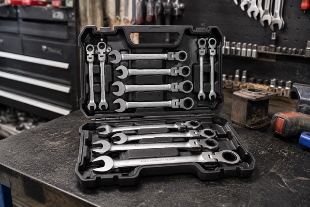 Set Chiavi Combinate a Cricchetto Con Snodo Snodabili 12pz Professionali