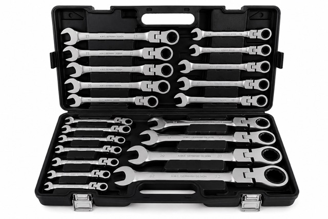 Set Chiavi Combinate a Cricchetto Con Snodo Snodabili 22pz Professionali