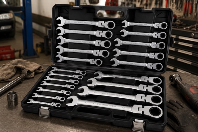Set Chiavi Combinate a Cricchetto Con Snodo Snodabili 22pz Professionali