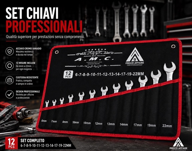 Set 12 Chiavi Combinate Fisse e a Stella Professionali Cromo Vanadio