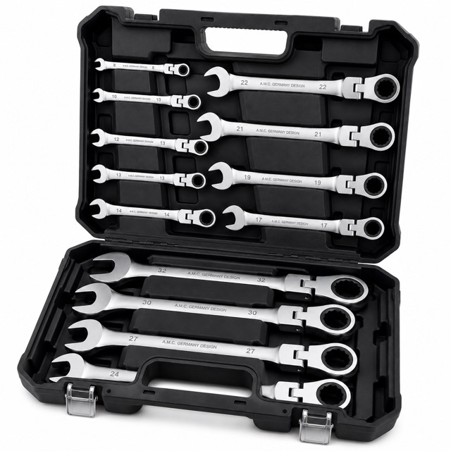 Set Chiavi Combinate a Cricchetto Con Snodo Snodabili 13pz Professionali