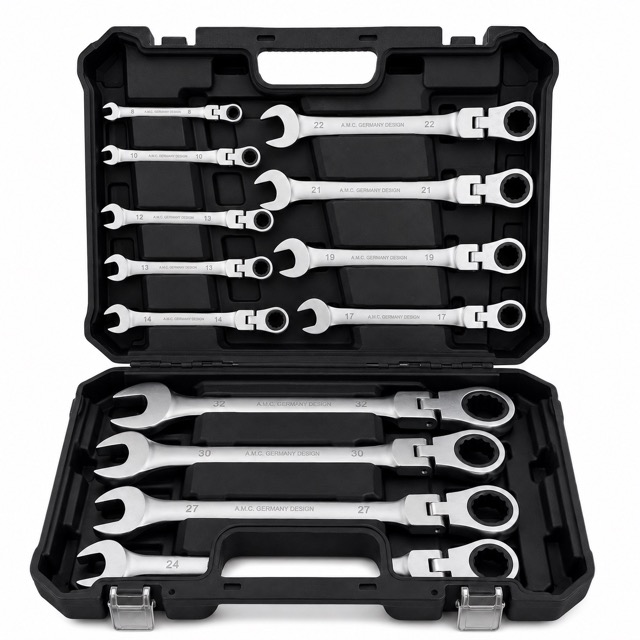 Set chiavi combinate a cricchetto con snodo snodabili 13pz professionali.