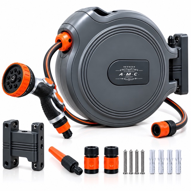 Avvolgitubo Automatico da Parete 25MT Tubo in PVC Staffa a Muro rotabile a 180