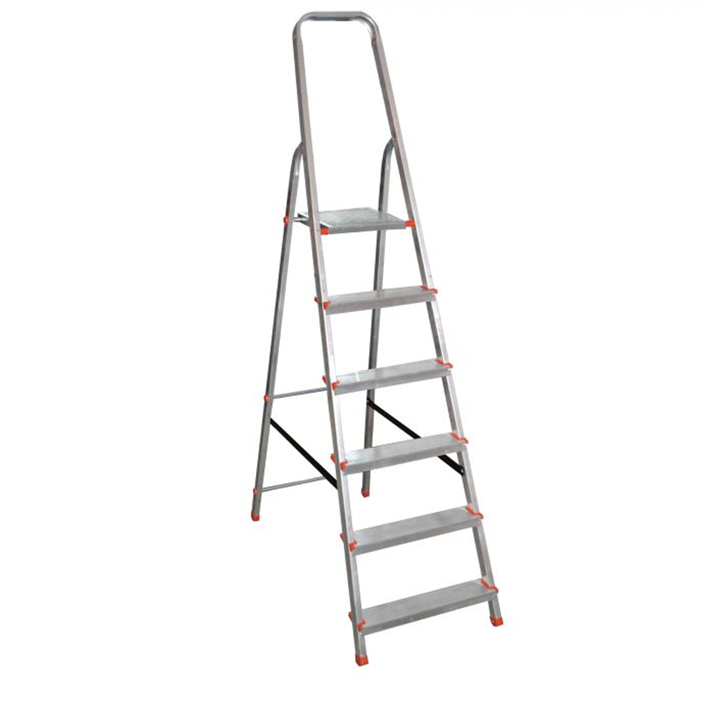 Scala in alluminio leggero 6 gradini con piattaforma e parapetto ad arco chiuso