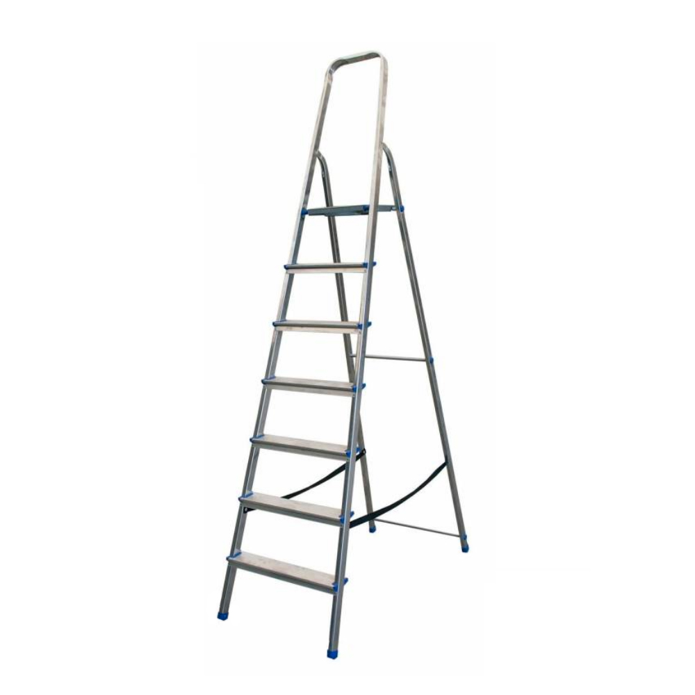 Scala in alluminio leggero 7 gradini con piattaforma e parapetto ad arco chiuso