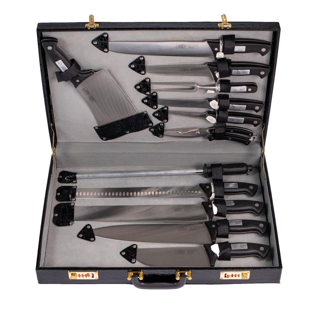 Set di coltelli da cucina da 12 pezzi acciaio inox e manico ergonomico rivettato.