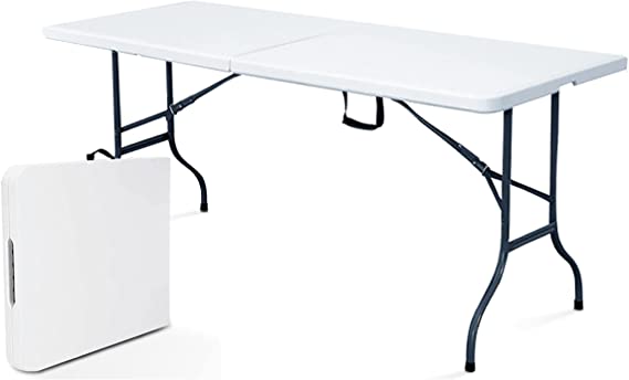 Tavolo pieghevole con struttura in metallo verniciato e piano robusto in plastic