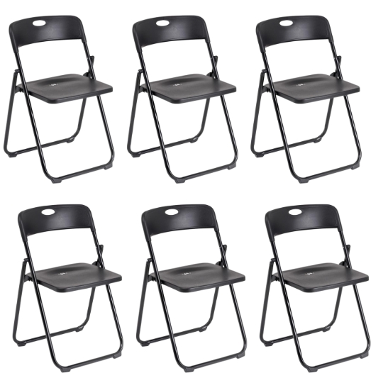 Set di 6 sedie pieghevoli salvaspazio con struttura robusta in acciaio e pvc.