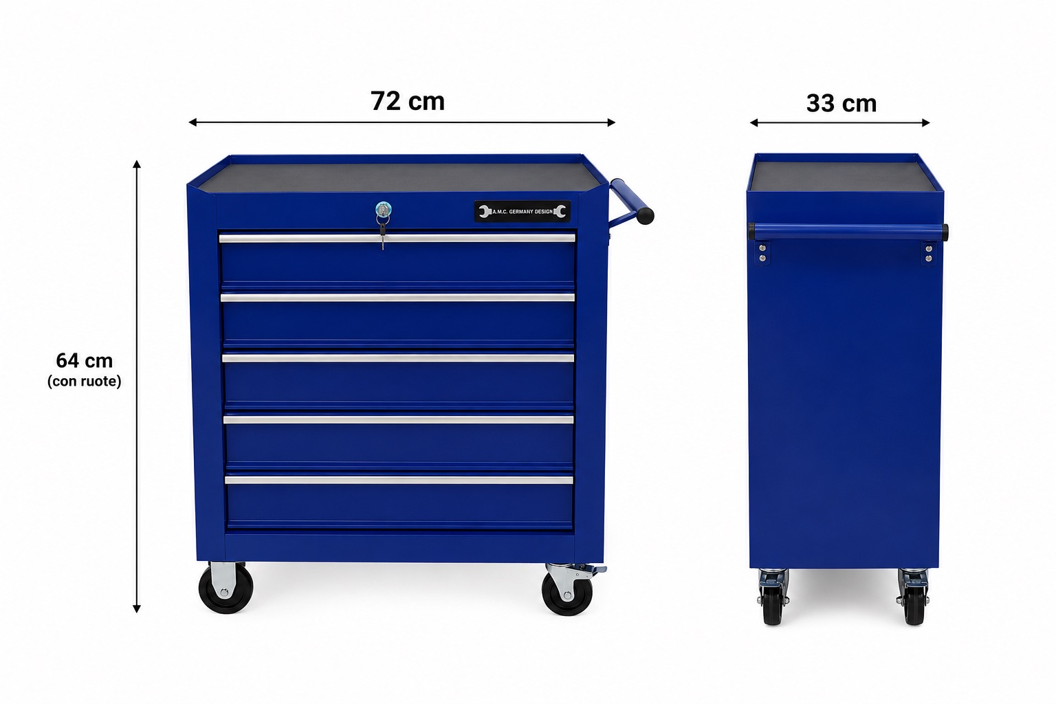 Carrello Portautensili in acciaio con 5 Cassetti richiudibili Carrello Attrezzi