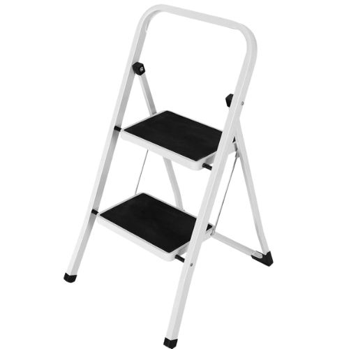 Scala scaletta pieghevole salvaspazio con 2 gradini antiscivolo acciaio.
