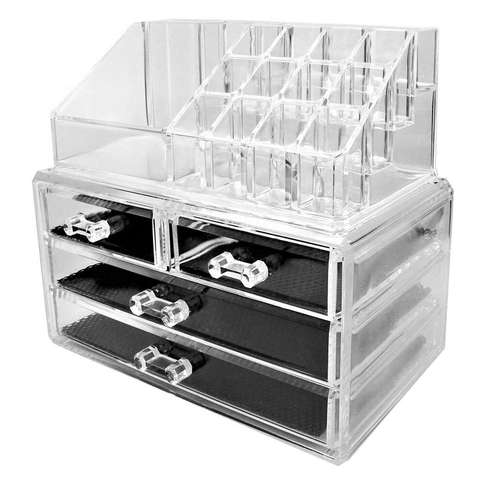 Box portatrucco organizer portagioie cosmetici trucco 4 cassetti.